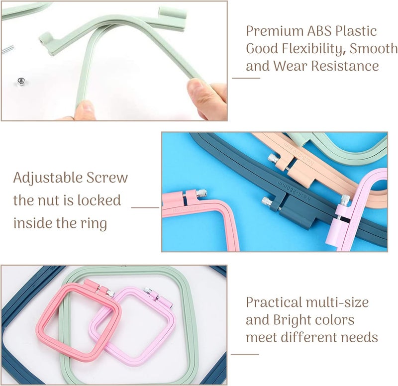 MUFEKUM Square Embroidery Hoops, Cross Stitch Hoop and ABS Plastic Embroidery Hoops for Sewing, Needlework, Cross Stitch, Embroidery Projects (3PCS-3", 4.3", 6.5") - Image 2